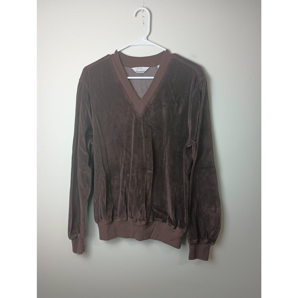 Vtg Montgomery Ward 70s Brown Terry Cloth Velour Shirt Size‎ Large